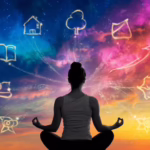 cosmic girl meditating with golden threads of light -representing dreams manifesting into reality